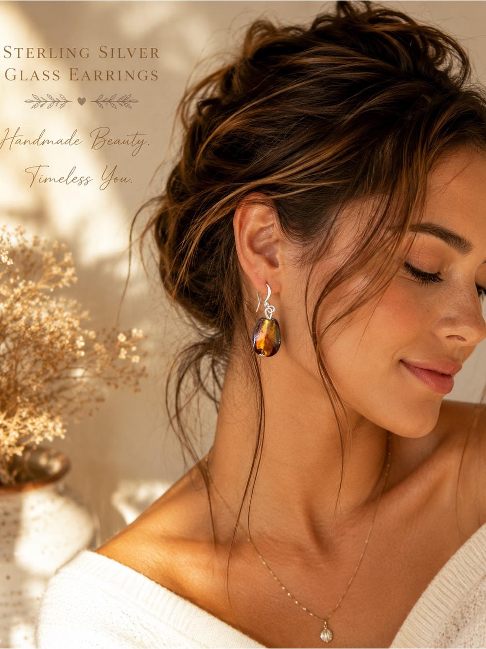 Artisan Sterling Silver Amber Glass Drop Earrings